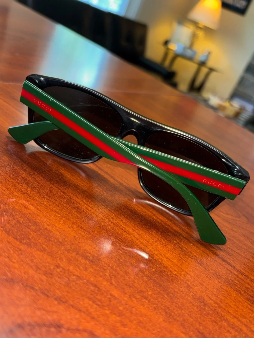 Gucci Black Sunglasses with Green and Red Temple Stripes